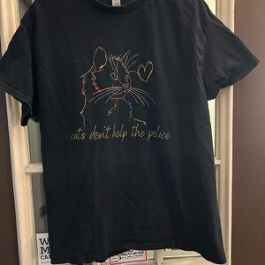 Gildan Black T-Shirt with Colorful Cat Design - BE SURE TO READ THE SHIRT